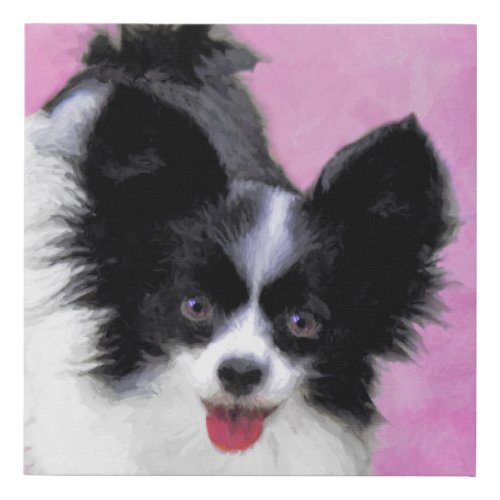Papillon White and Black Painting _ Dog Art Faux Canvas Print