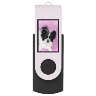 Papillon (White and Black) Painting - Dog Art Flash Drive