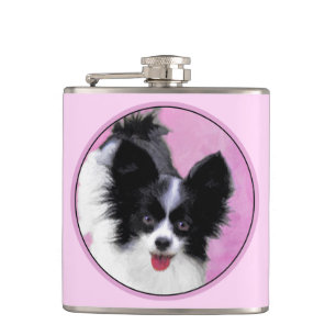 Papillon (White and Black) Painting - Dog Art Flask