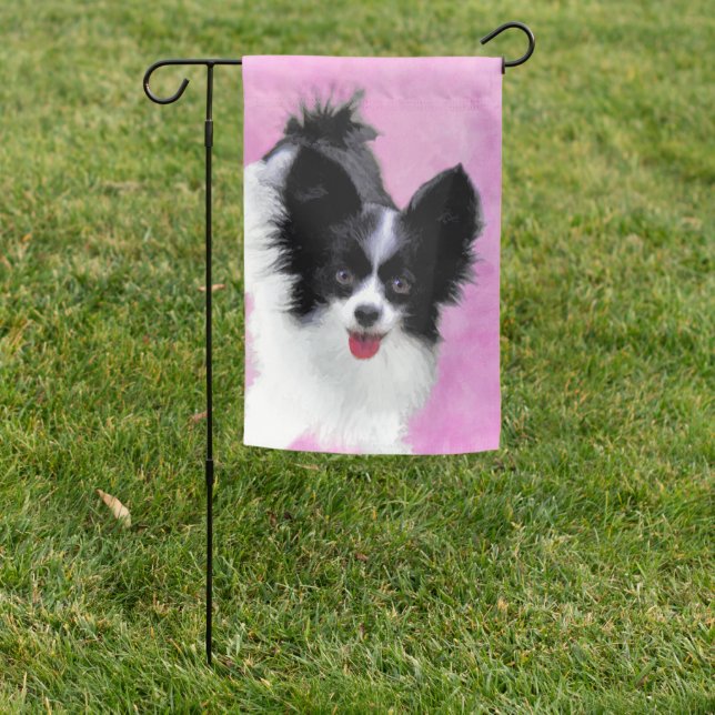 Papillon (White and Black) Painting - Dog Art Garden Flag (In SItu)