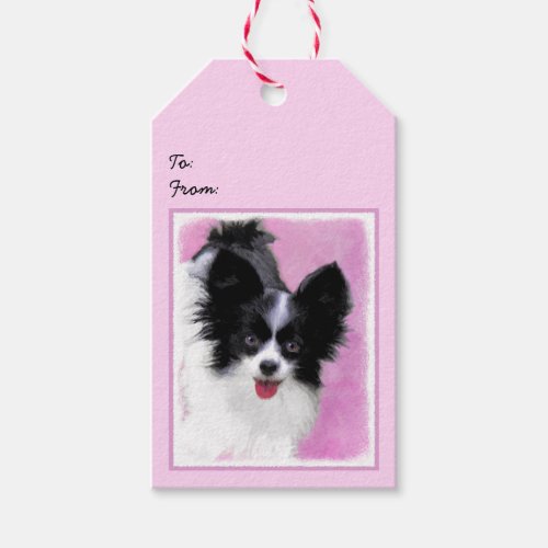 Papillon White and Black Painting _ Dog Art Gift Tags