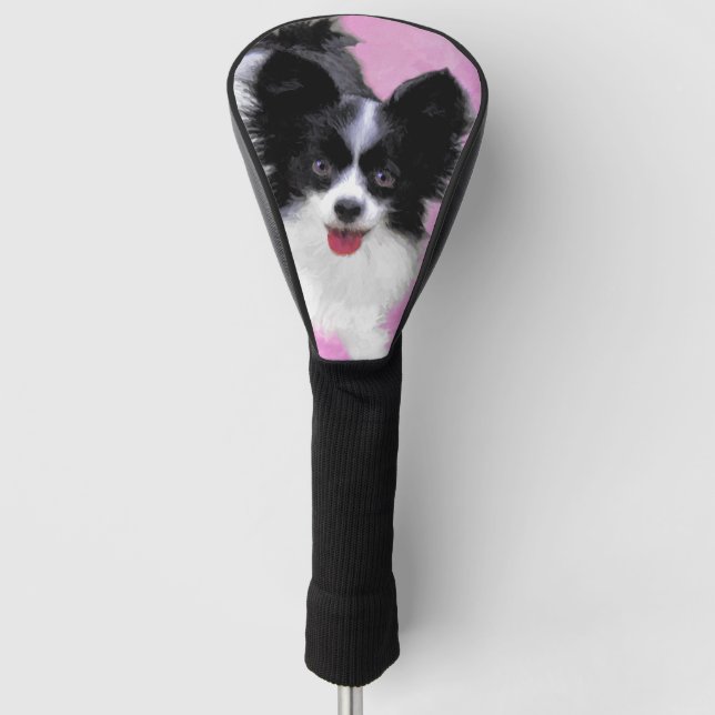 Papillon (White and Black) Painting - Dog Art Golf Head Cover (Front)