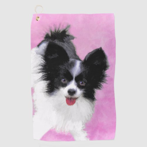 Papillon White and Black Painting _ Dog Art Golf Towel
