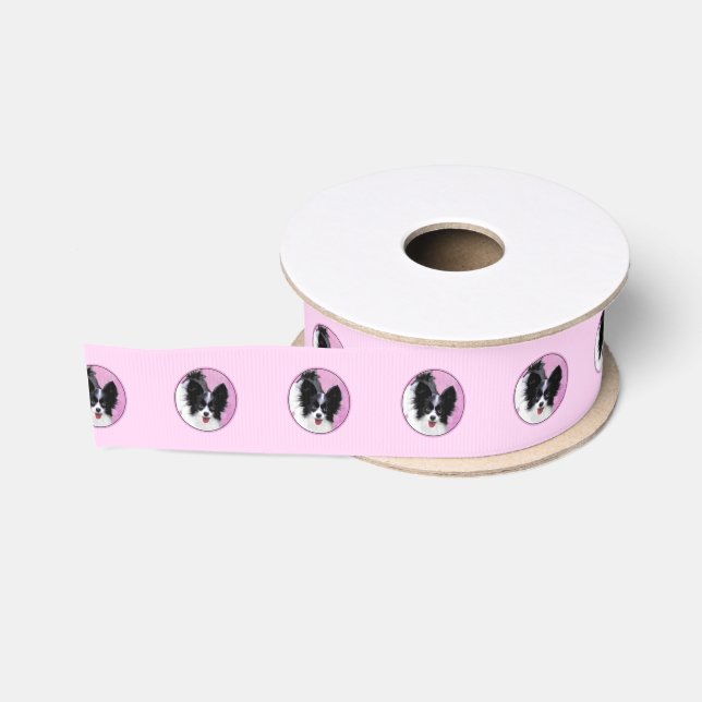 Papillon (White and Black) Painting - Dog Art Grosgrain Ribbon (Spool)