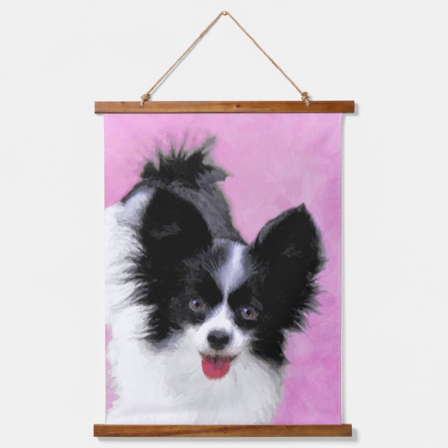 Papillon (White and Black) Painting - Dog Art Hanging Tapestry (Front)
