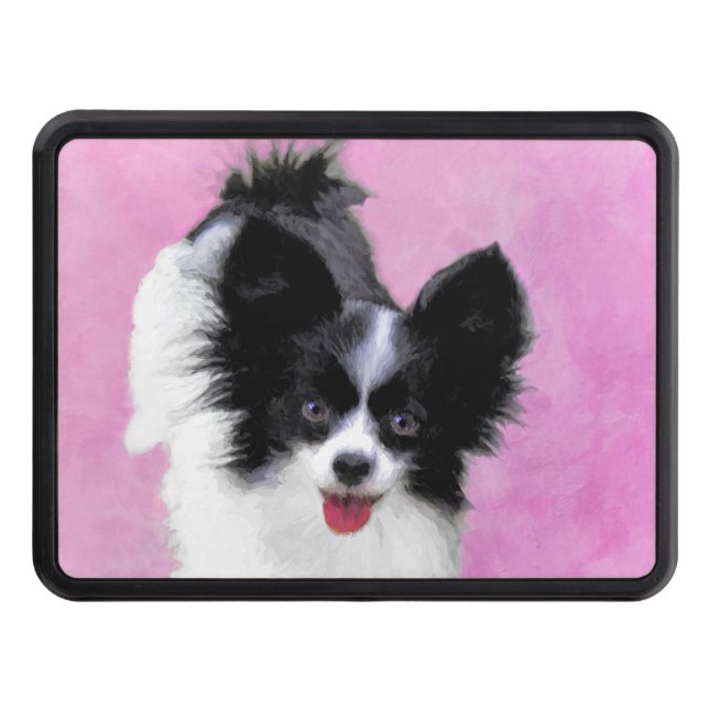 Papillon (White and Black) Painting - Dog Art Hitch Cover (Front)