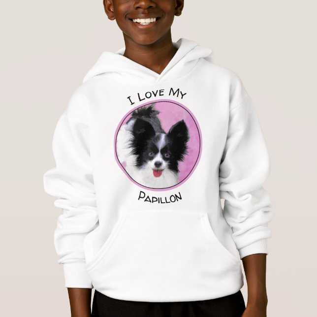 Papillon (White and Black) Painting - Dog Art Hoodie (Front)
