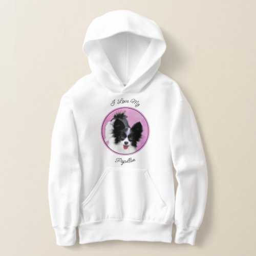 Papillon White and Black Painting _ Dog Art Hoodie