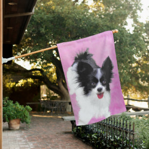 Papillon (White and Black) Painting - Dog Art House Flag