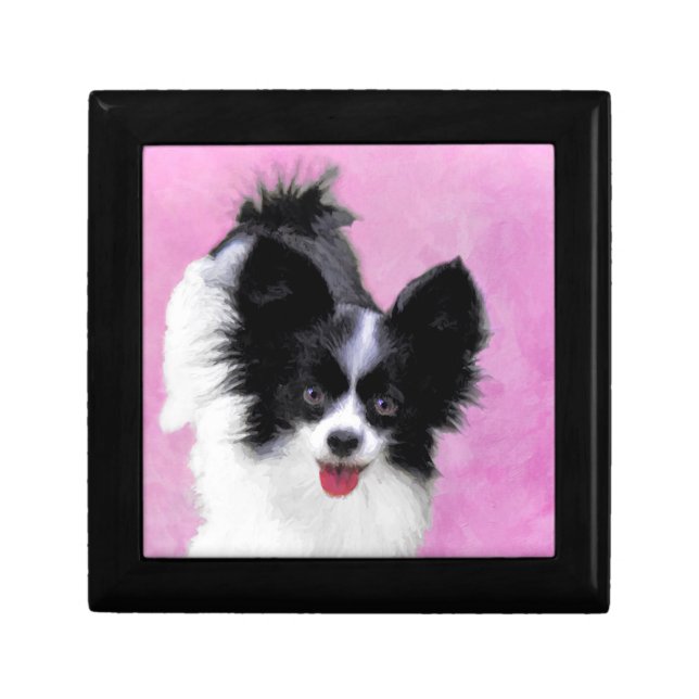Papillon (White and Black) Painting - Dog Art Jewelry Box (Front)