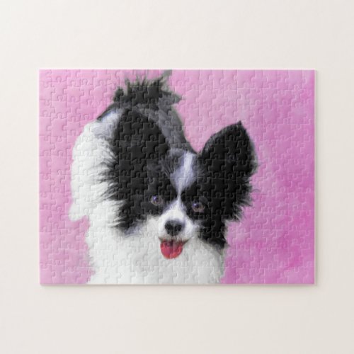 Papillon White and Black Painting _ Dog Art Jigsaw Puzzle