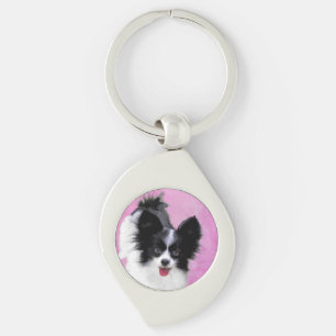 Papillon (White and Black) Painting - Dog Art Keychain