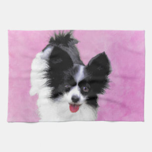 Papillon (White and Black) Painting - Dog Art Kitchen Towel