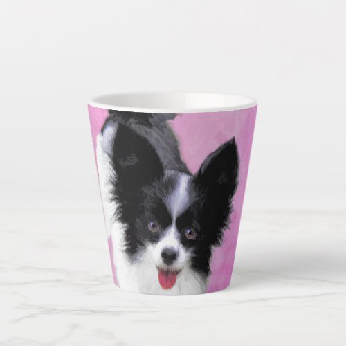 Papillon White and Black Painting _ Dog Art Latte Mug