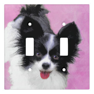 Papillon (White and Black) Painting - Dog Art Light Switch Cover
