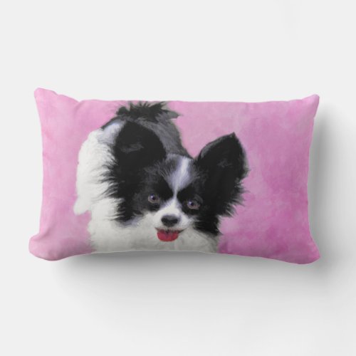 Papillon White and Black Painting _ Dog Art Lumbar Pillow