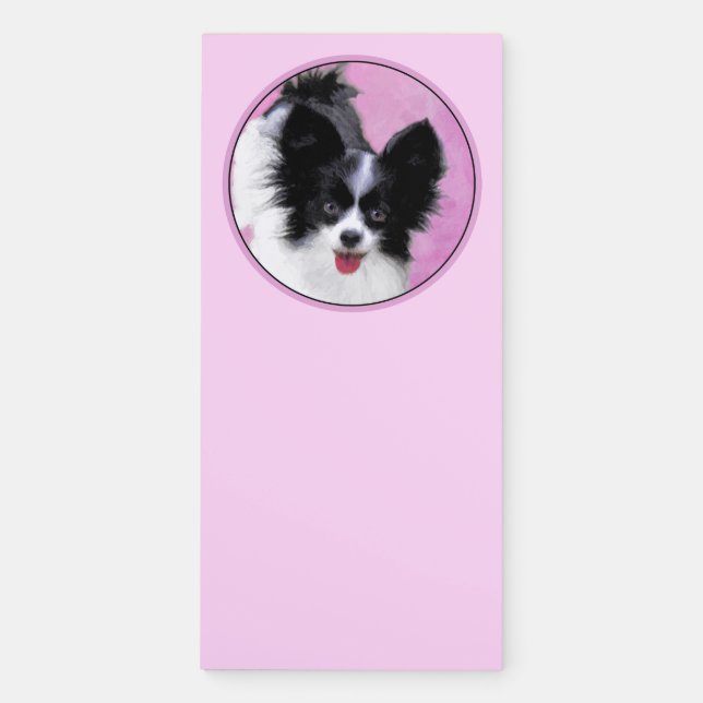 Papillon (White and Black) Painting - Dog Art Magnetic Notepad (Front)