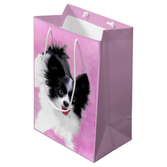 Papillon (White and Black) Painting - Dog Art Medium Gift Bag (Front Angled)