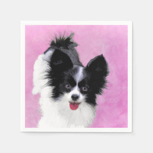 Papillon (White and Black) Painting - Dog Art Napkins (Front)