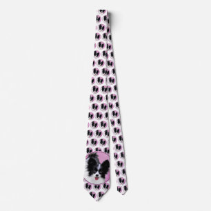 Papillon (White and Black) Painting - Dog Art Neck Tie