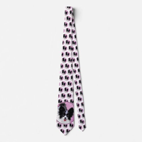 Papillon White and Black Painting _ Dog Art Neck Tie