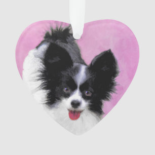 Papillon (White and Black) Painting - Dog Art Ornament