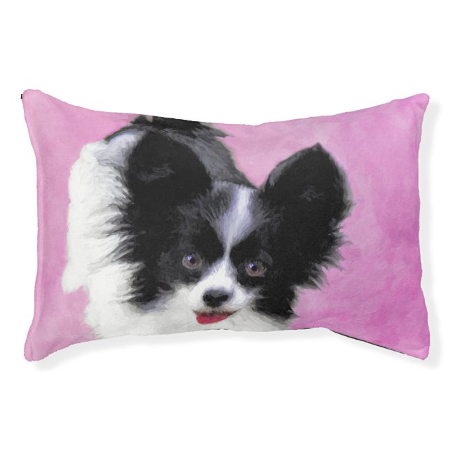 Papillon (White and Black) Painting - Dog Art Pet Bed (Front)