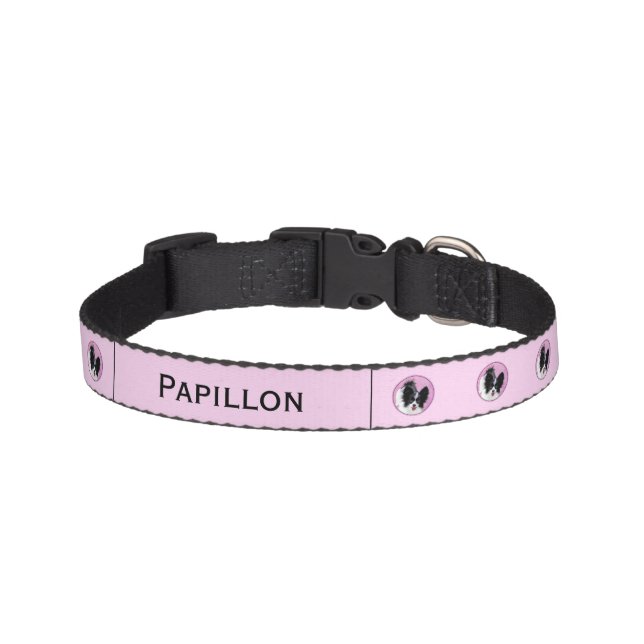Papillon (White and Black) Painting - Dog Art Pet Collar (Front)