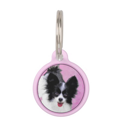 Papillon White and Black Painting _ Dog Art Pet ID Tag
