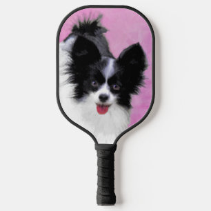 Papillon (White and Black) Painting - Dog Art Pickleball Paddle