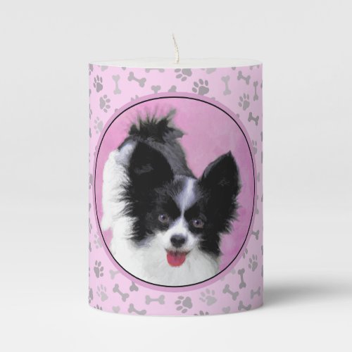 Papillon White and Black Painting _ Dog Art Pillar Candle