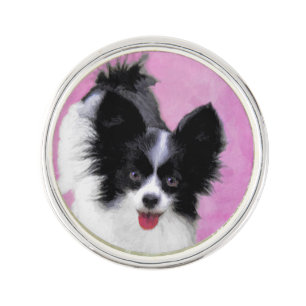 Papillon (White and Black) Painting - Dog Art Pin