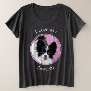 Papillon (White and Black) Painting - Dog Art Plus Size T-Shirt