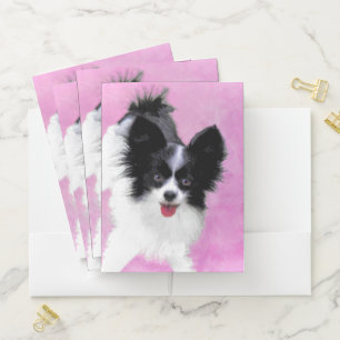 Papillon (White and Black) Painting - Dog Art Pocket Folder