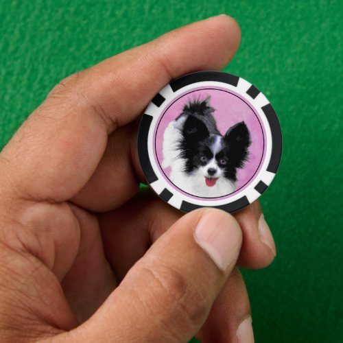 Papillon White and Black Painting _ Dog Art Poker Chips