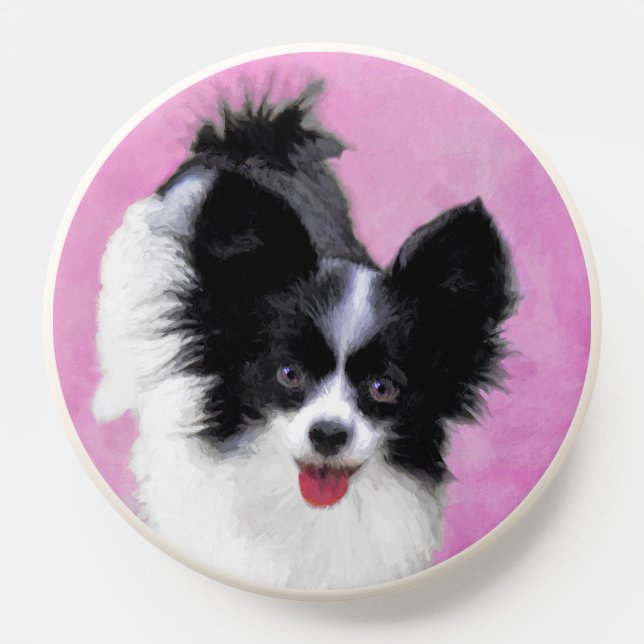Papillon (White and Black) Painting - Dog Art PopSocket (Popsocket)