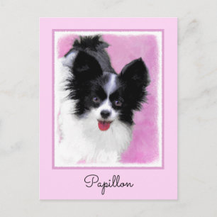 Papillon (White and Black) Painting - Dog Art Postcard