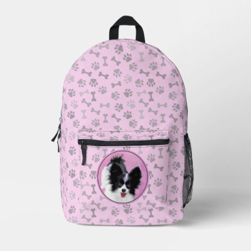 Papillon White and Black Painting _ Dog Art Printed Backpack