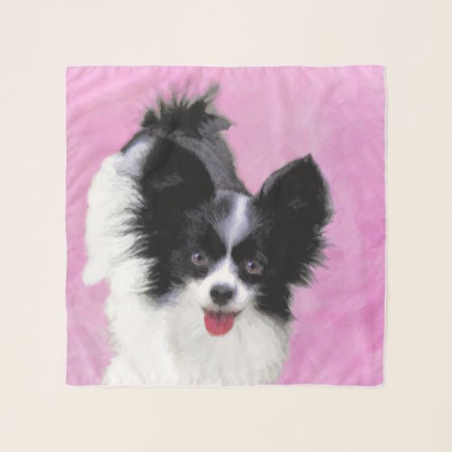 Papillon White and Black Painting _ Dog Art Scarf