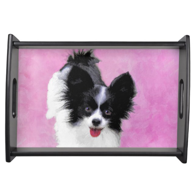 Papillon (White and Black) Painting - Dog Art Serving Tray (Front)