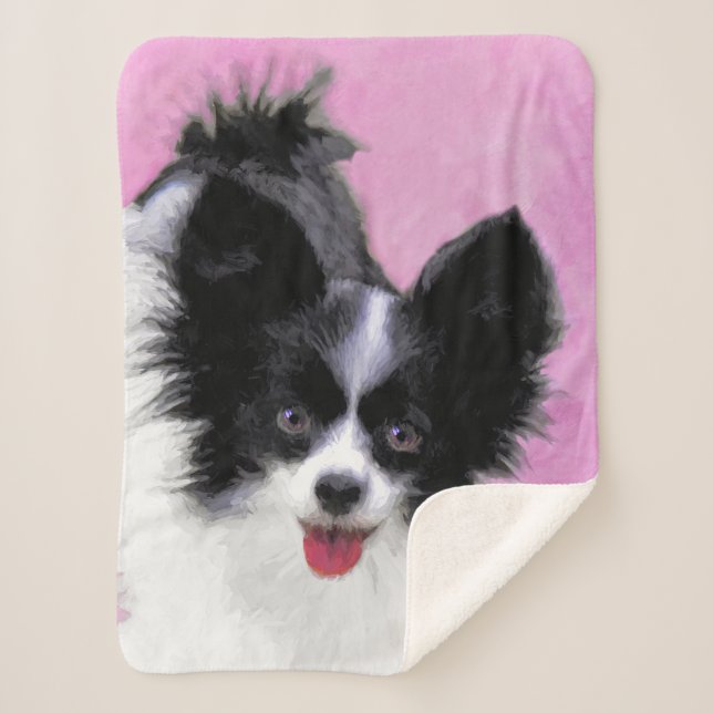 Papillon (White and Black) Painting - Dog Art Sherpa Blanket (Front)
