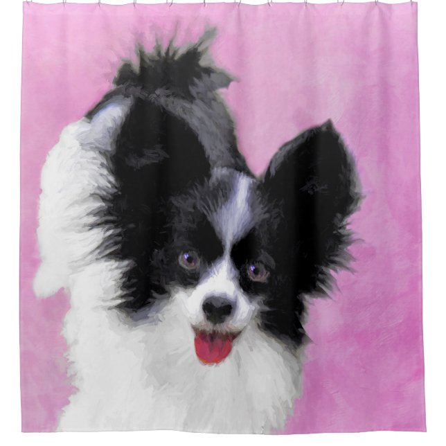 Papillon (White and Black) Painting - Dog Art Shower Curtain (Front)