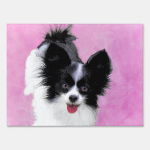 Papillon (White and Black) Painting - Dog Art Sign