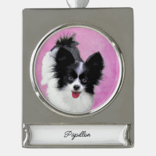 Papillon (White and Black) Painting - Dog Art Silv Silver Plated Banner Ornament