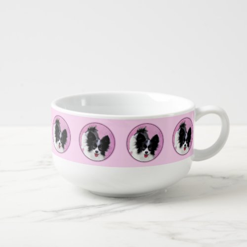 Papillon White and Black Painting _ Dog Art Soup Mug