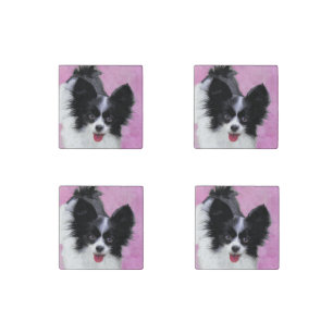 Papillon (White and Black) Painting - Dog Art Stone Magnet