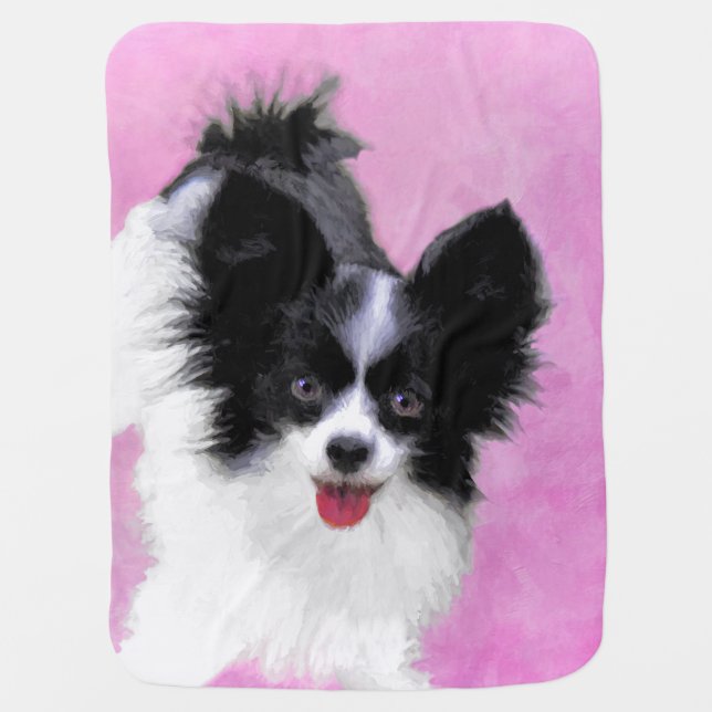 Papillon (White and Black) Painting - Dog Art Swaddle Blanket (Front)