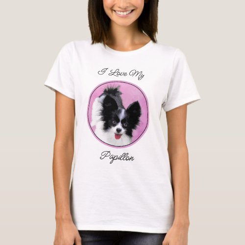 Papillon White and Black Painting _ Dog Art T_Shirt