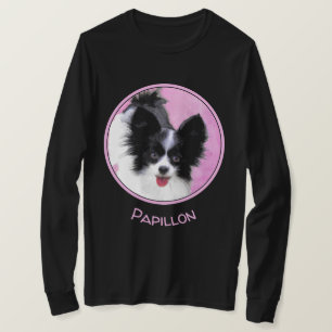 Papillon (White and Black) Painting - Dog Art T-Shirt