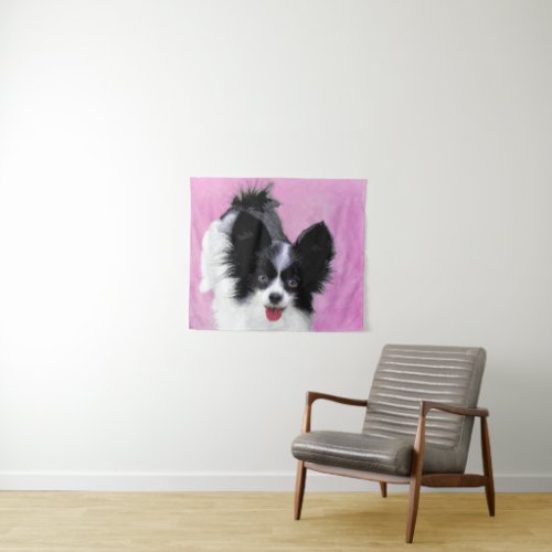 Papillon White and Black Painting _ Dog Art Tapestry